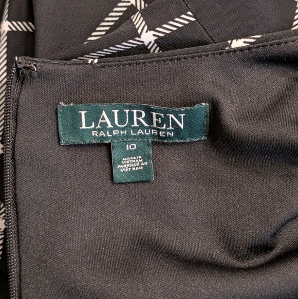 Lauren Ralph Lauren Black White Windowpane Plaid 3/4 Sleeve Dress Size 10 - Picture 5 of 6